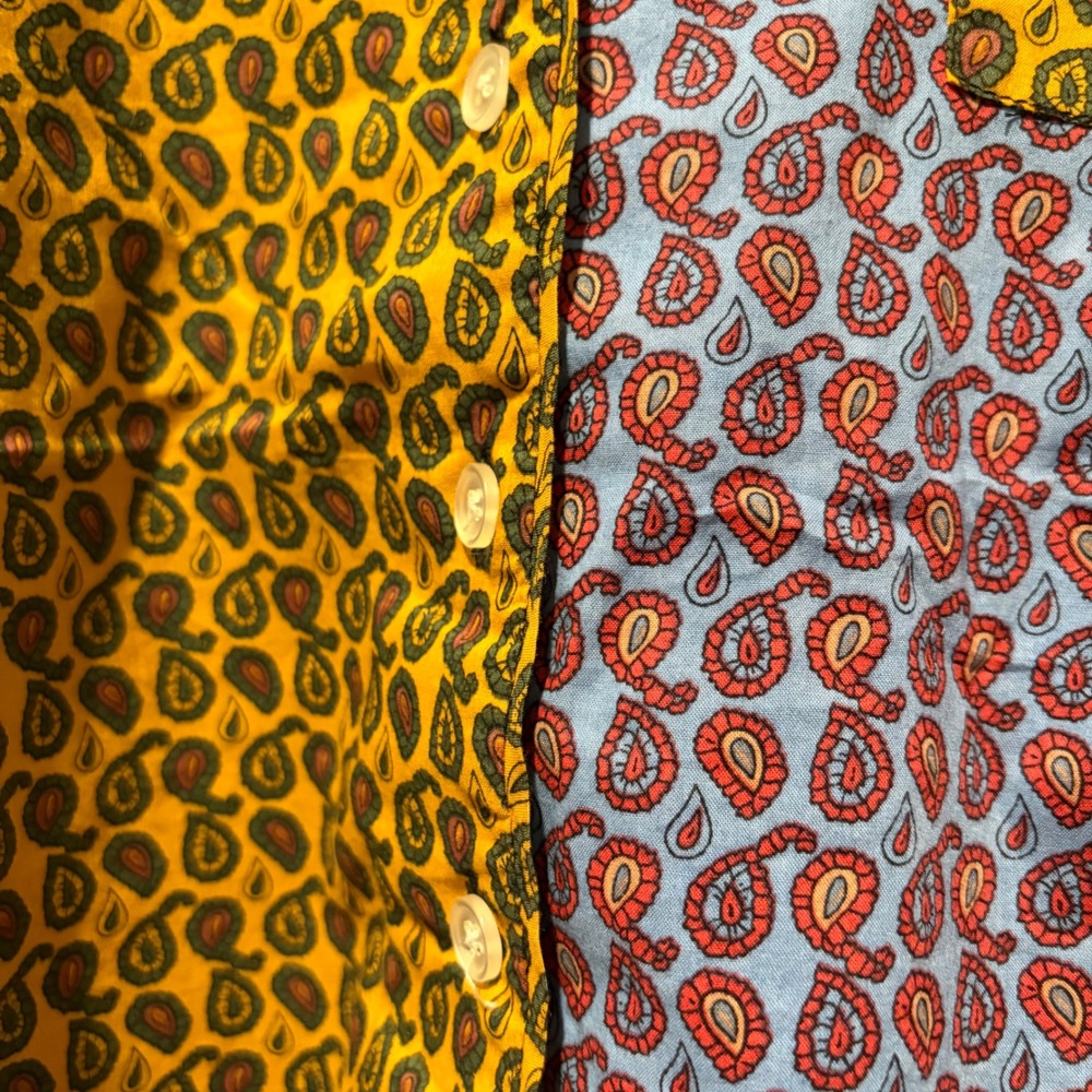 Urban Outfitters Womens Paisley Colorblock Button Down Shirt Blue Yellow Small - Picture 3 of 7